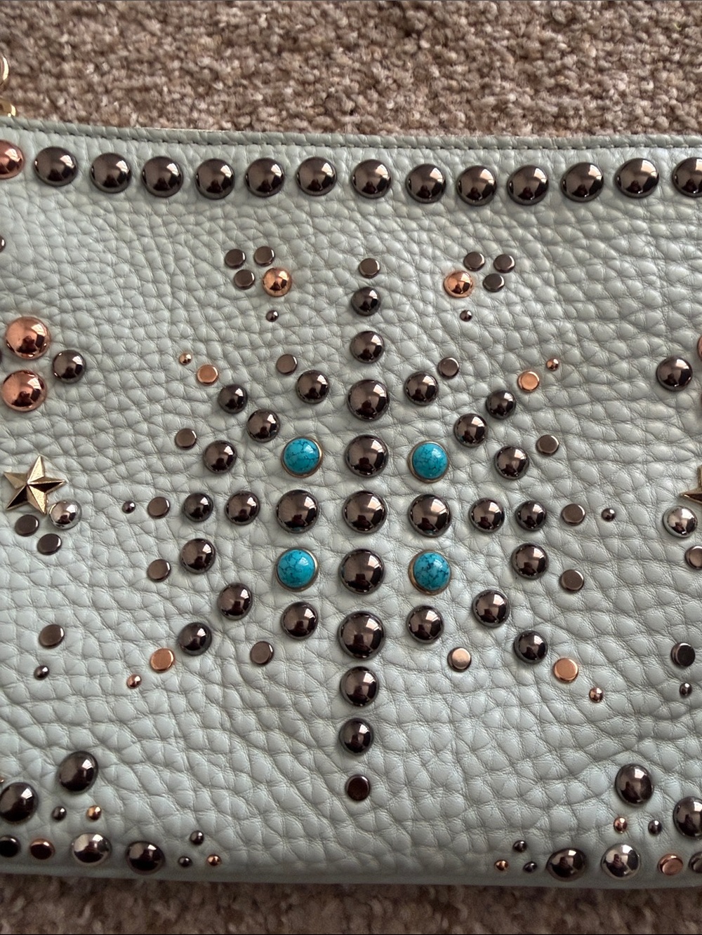Rebecca Minkoff Studded Light Blue Pebbled Embellished Crossbody - Picture 3 of 10